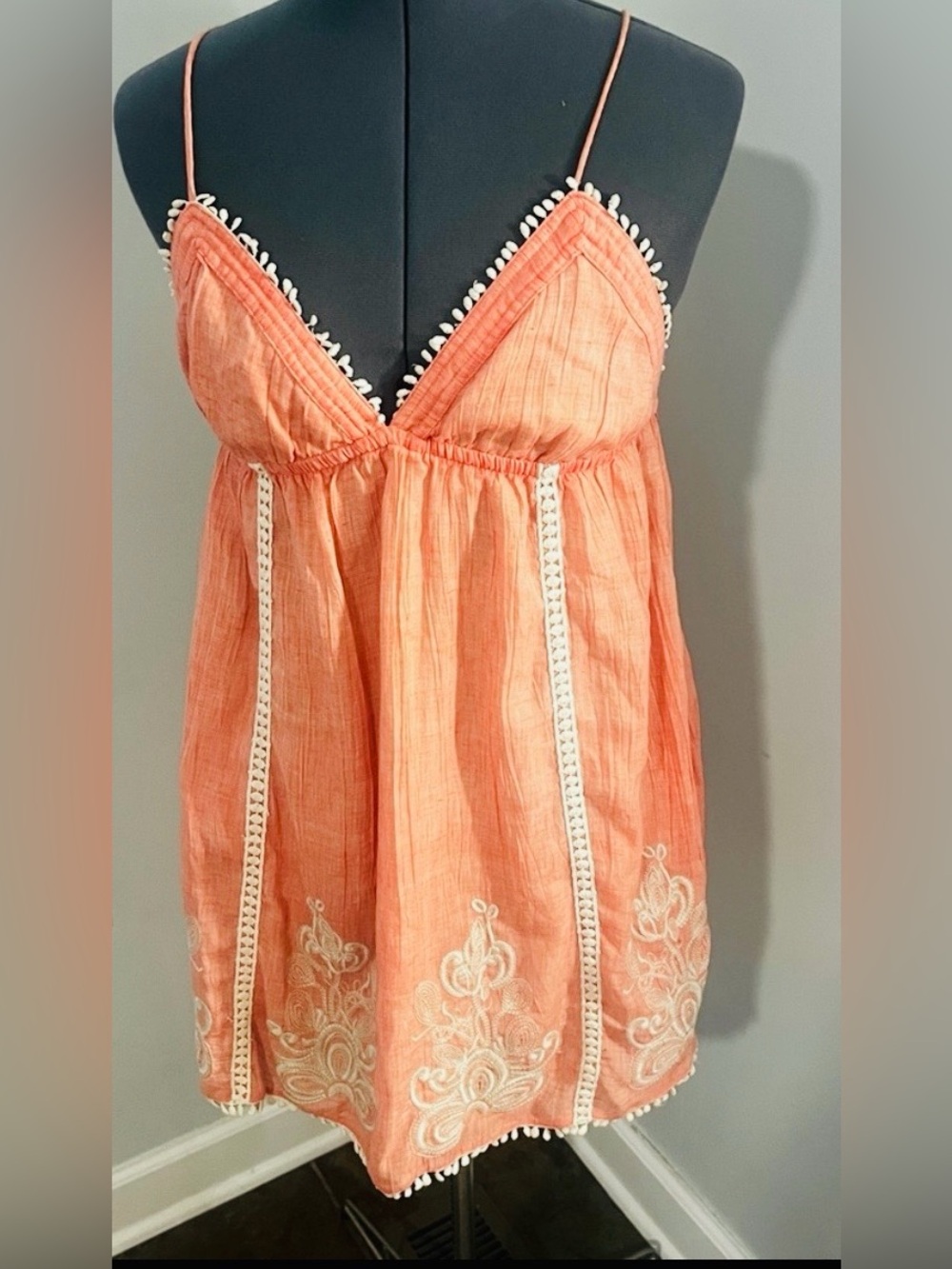 Akira Chicago Sz L Orange Embroidered Summer Lined Mini Dress Cover up beach